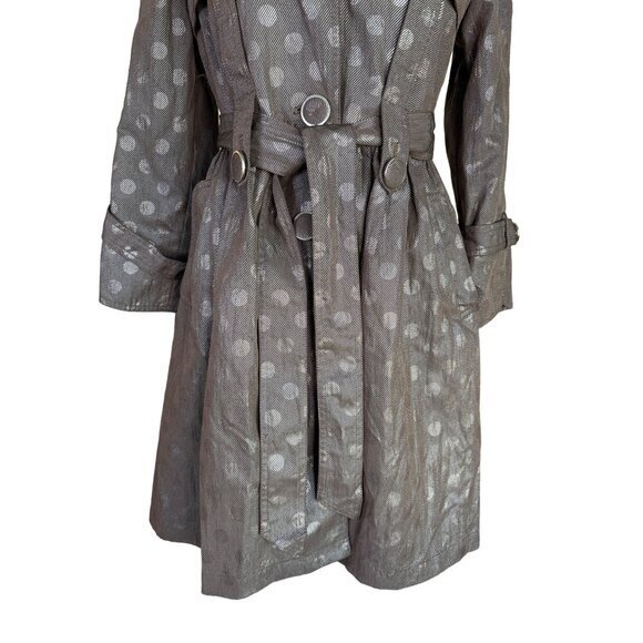 Nicola Bertti Jacket Size Small Metallic Brown Dotted Belted Missing Button NEW - Picture 3 of 11